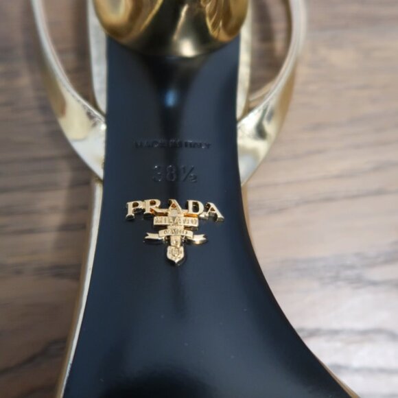 PRADA SHOES - Metallic Gold Leather Heels Sandals (38.5) - Worn Once - Picture 4 of 5